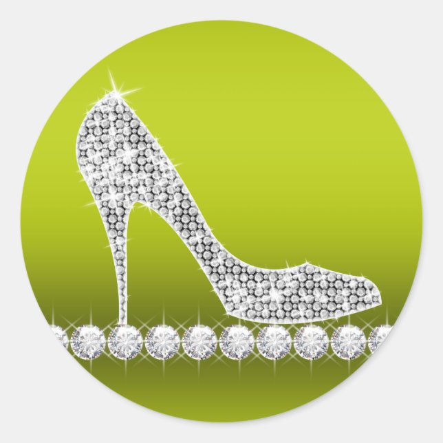Sticker Rond Élégant chaussure à talon haut diamant vert céleri (Devant)