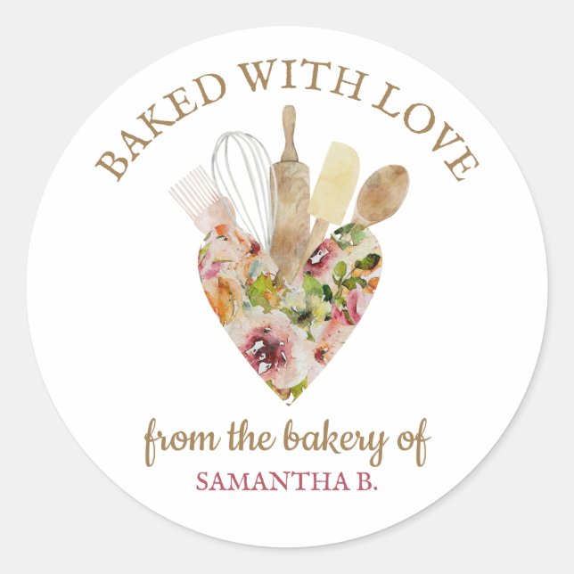 Sticker Rond Élégant Chef Amour Rustique Holiday Baker (Devant)