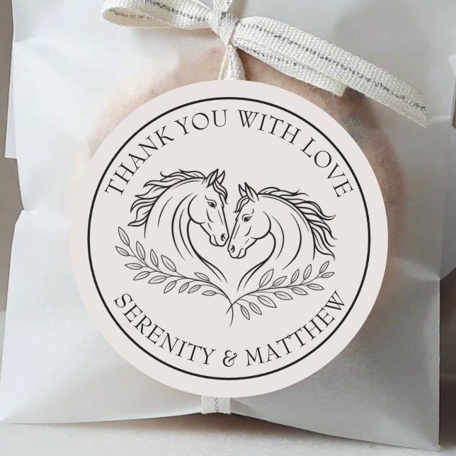 Sticker Rond Élégant cheval Mariage rustique Pays Merci (Créateur téléchargé)