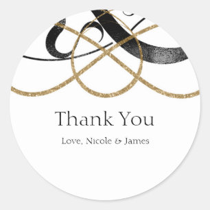 Sticker Rond Élégant Chic Art Noir & Or Cadeau de Mariage