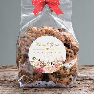 Sticker Rond Élégant chic Blush rose Mariage Floral Merci