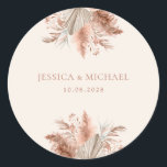 Sticker Rond Élégant Chic Boho Pampas Mariage Floral<br><div class="desc">Élégant Chic Boho Pampas Stickers Mariage Floral</div>