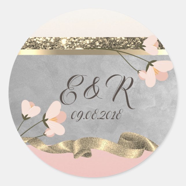 Sticker Rond Élégant Chic  Mariage Floral (Devant)