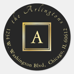 Sticker Rond Elegant Chic Mariage Gold Monogramme Adresse de re