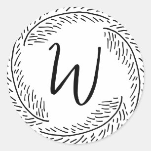 Sticker Rond Élégant Chic Moderne Simple Chic Monogramme Foliag