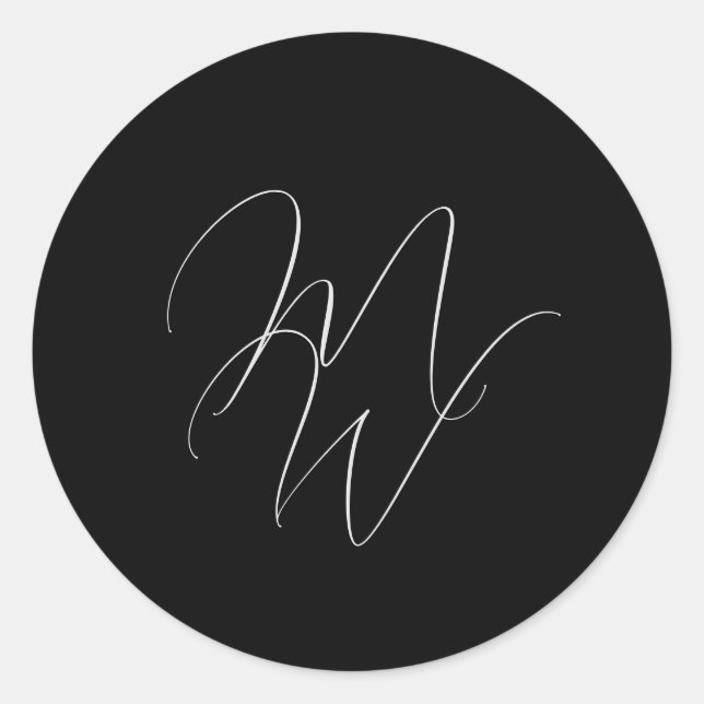 Sticker Rond Élégant chic Monogramme moderne Mariage noir (Devant)