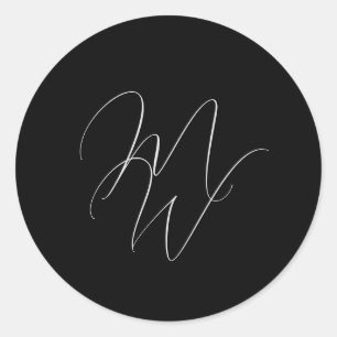 Sticker Rond Élégant chic Monogramme moderne Mariage noir