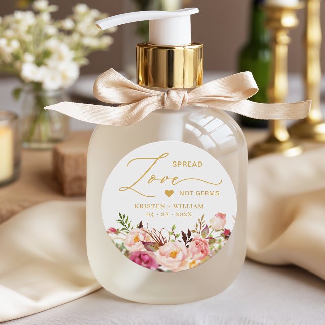 Sticker Rond Elégant Chic Rose Floral Sanitizer Mariage Favoris (Créateur téléchargé)