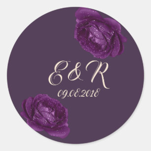 Sticker Rond Élégant chic violet Rose Mariage