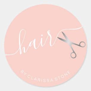 Sticker Rond Elégant ciseaux rose argent coiffeuse