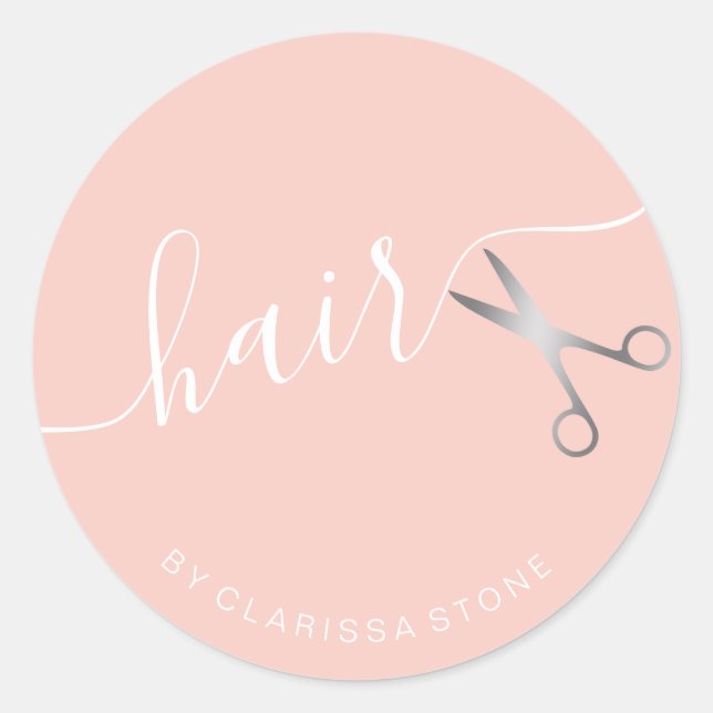 Sticker Rond Elégant ciseaux rose argent coiffeuse (Devant)