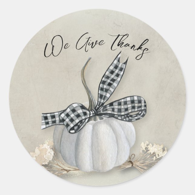 Sticker Rond Elégant Citrouille blanc Chute Thanksgiving Sceau (Devant)