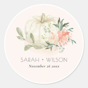 Sticker Rond Élégant Citrouille blanc doux Mariage floral