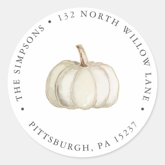 Sticker Rond Élégant Citrouille blanc et or Adresse de retour (Devant)