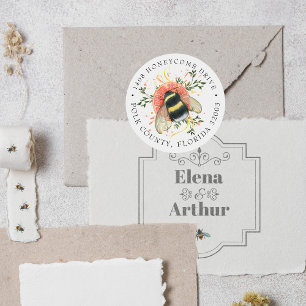 Sticker Rond Élégant Citrus Botanique Bumble Bee Adresse