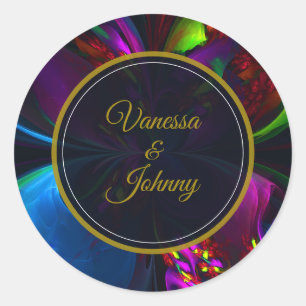 Sticker Rond Élégant Classique Moderne Motif Floral #902 Mariag