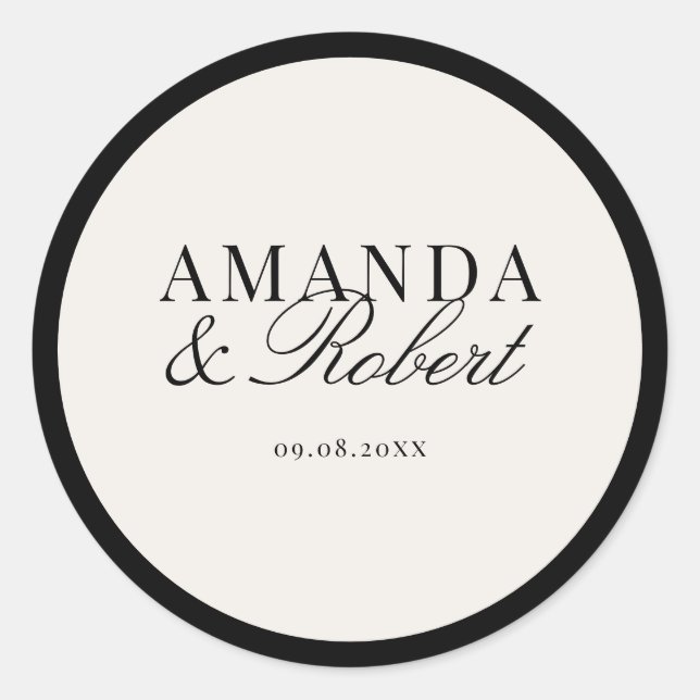 Sticker Rond Elegant Classy Black and Ivory Wedding (Devant)