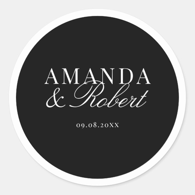 Sticker Rond Elegant Classy Black and White Wedding (Devant)