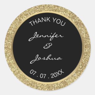 Sticker Rond Élégant Classy Custom Black Gold Parties scintilla