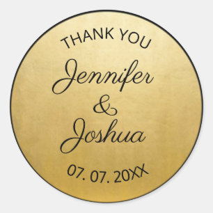 Sticker Rond Elégant Classy Gold Foil Black Mariage Cadeau Favo