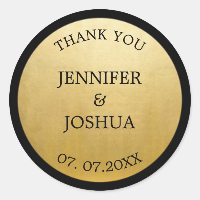 Sticker Rond Elégant Classy Gold Foil Black Mariage Cadeau Favo (Devant)