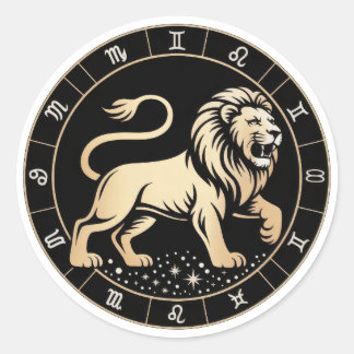 Sticker Rond Élégant constellation du zodiaque Lion or noir