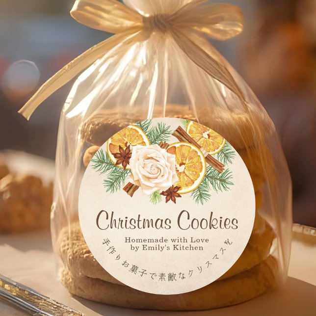 Sticker Rond Élégant cookie de Noël Orange séchée Papier Kraft (Créateur téléchargé)