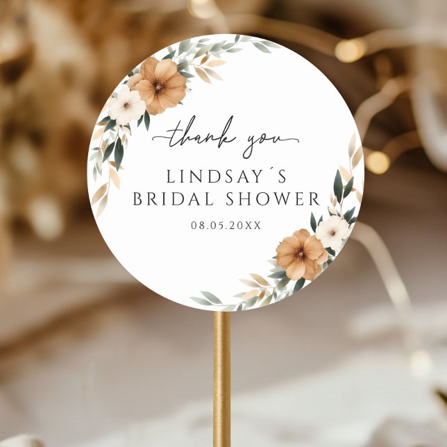 Sticker Rond Elegant Copper & Earthy White Bridal Shower (Elegant Copper & Earthy Botanical White Bridal Shower Classic Round Sticker)