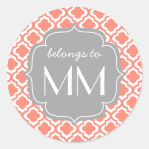 Sticker Rond Elégant Coral Maroc Quatrefoil Personnalisé