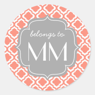 Sticker Rond Elégant Coral Maroc Quatrefoil Personnalisé