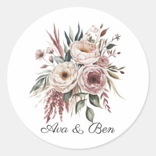 Sticker Rond Elégant couleur rose pâle Mariage floral