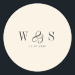 Sticker Rond Élégant couple mariage initial crème naturelle<br><div class="desc">Élégant couple mariage initial crème naturelle</div>