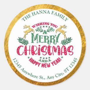Sticker Rond Élégant courrier de Noël festif en or