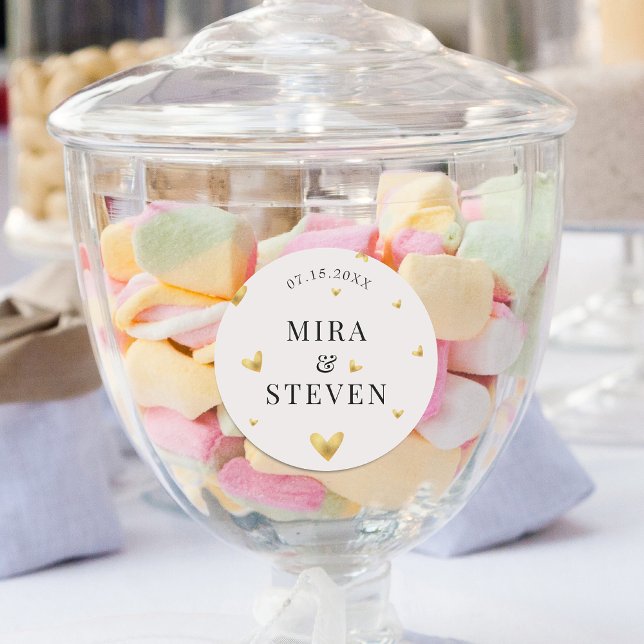 Sticker Rond élégant crème coeur doré mariage (Créateur téléchargé)