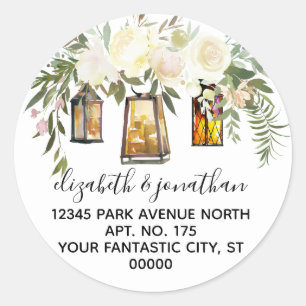 Sticker Rond Elegant Crème Floral Greenery Adresse de retour