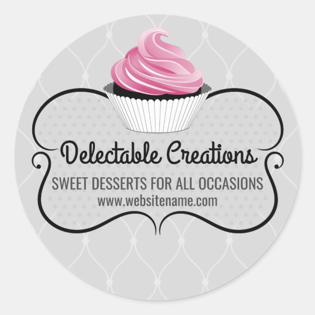 Sticker Rond Élégant Cupcake Boulangerie Cachets (Devant)