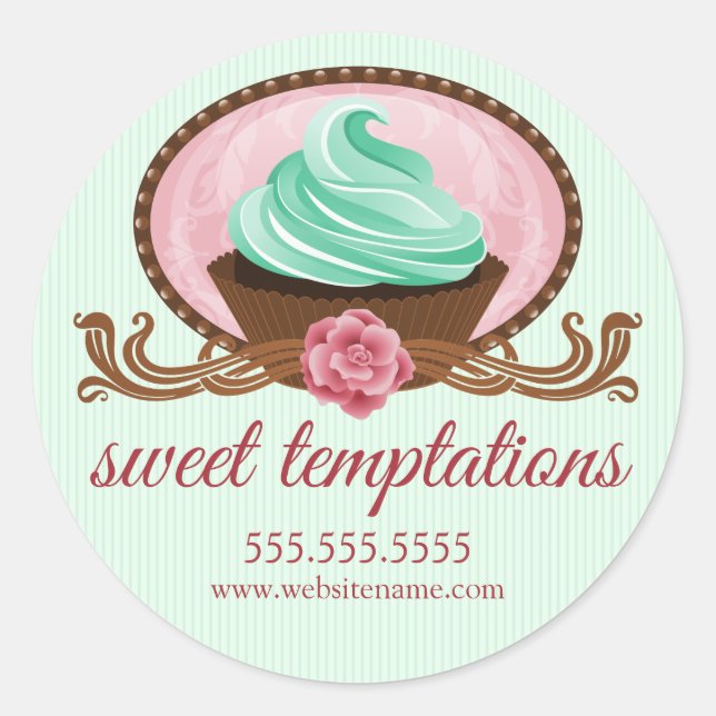 Sticker Rond Élégant Cupcake Boulangerie Cachets (Devant)