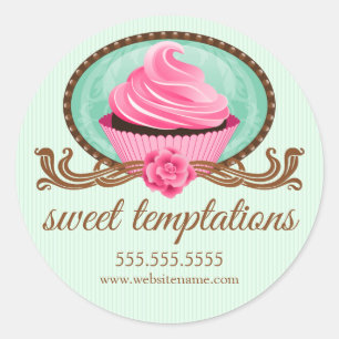 Sticker Rond Élégant Cupcake Boulangerie Cachets
