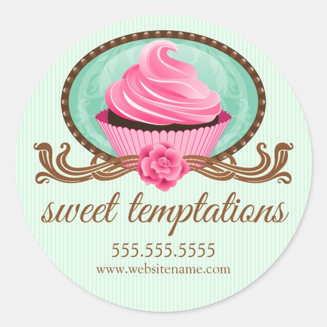 Sticker Rond Élégant Cupcake Boulangerie Cachets (Devant)