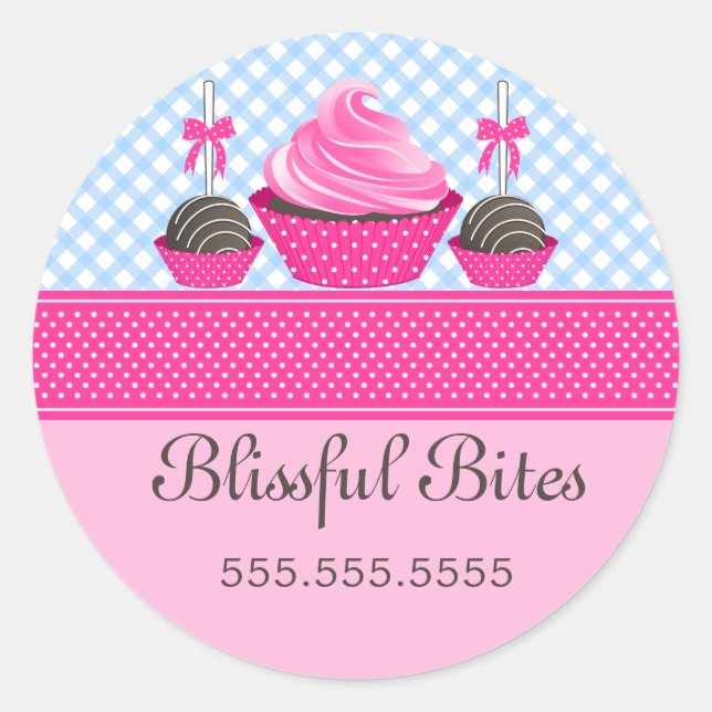 Sticker Rond Élégant Cupcake Cake Pops Boulangerie Cachets (Devant)