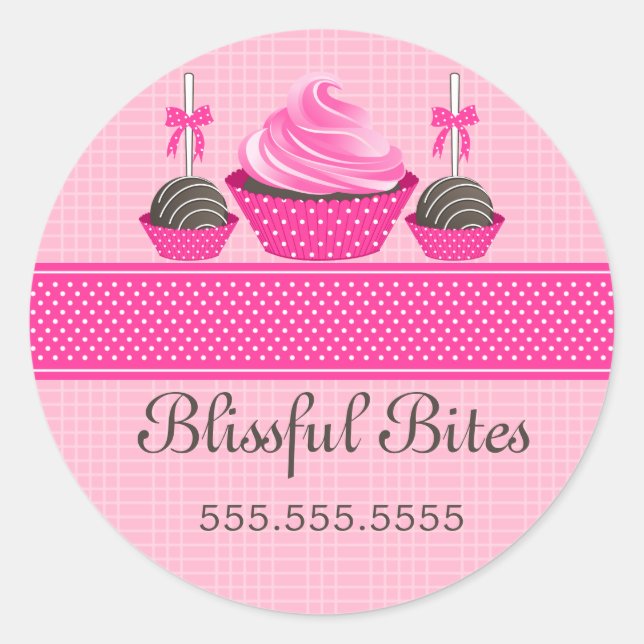 Sticker Rond Élégant Cupcake Cake Pops Boulangerie Cachets (Devant)