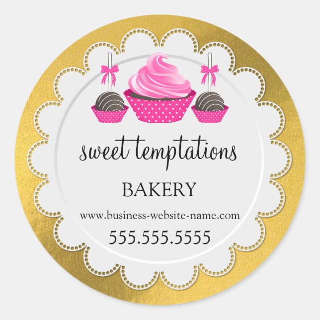 Sticker Rond Élégant Cupcake Pops Doily Faux Gold Foil (Devant)