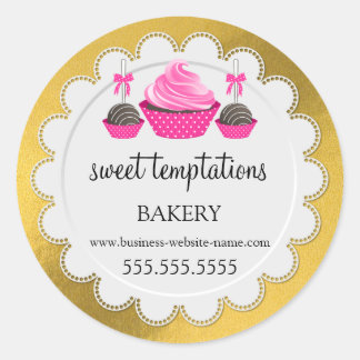 Sticker Rond Élégant Cupcake Pops Doily Faux Gold Foil