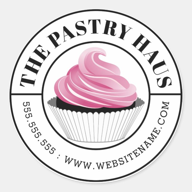 Sticker Rond Élégant Cupcake rose Texte courbe (Devant)