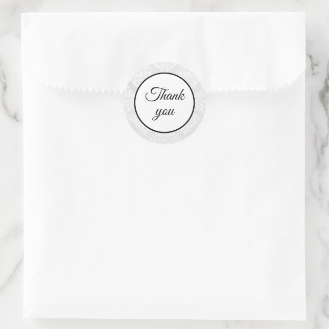 Sticker Rond Elégant Damask Merci Mariage blanc simple (Sac)