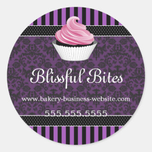 Sticker Rond Elégant Damask Purple Cupcake Boulangerie Couvercl
