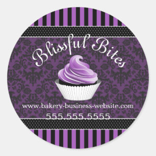Sticker Rond Elégant Damask Purple Cupcake Boulangerie Couvercl