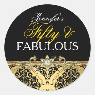 Sticker Rond Elégant Damassé Or Cinquante et Fabuleux 2