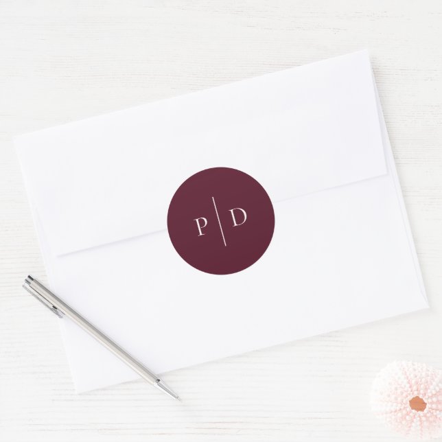 Sticker Rond Elegant Deep Burgundy Classic Wedding (Enveloppe)