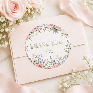 Sticker Rond élégant délicat floral printemps MARIÉE merci